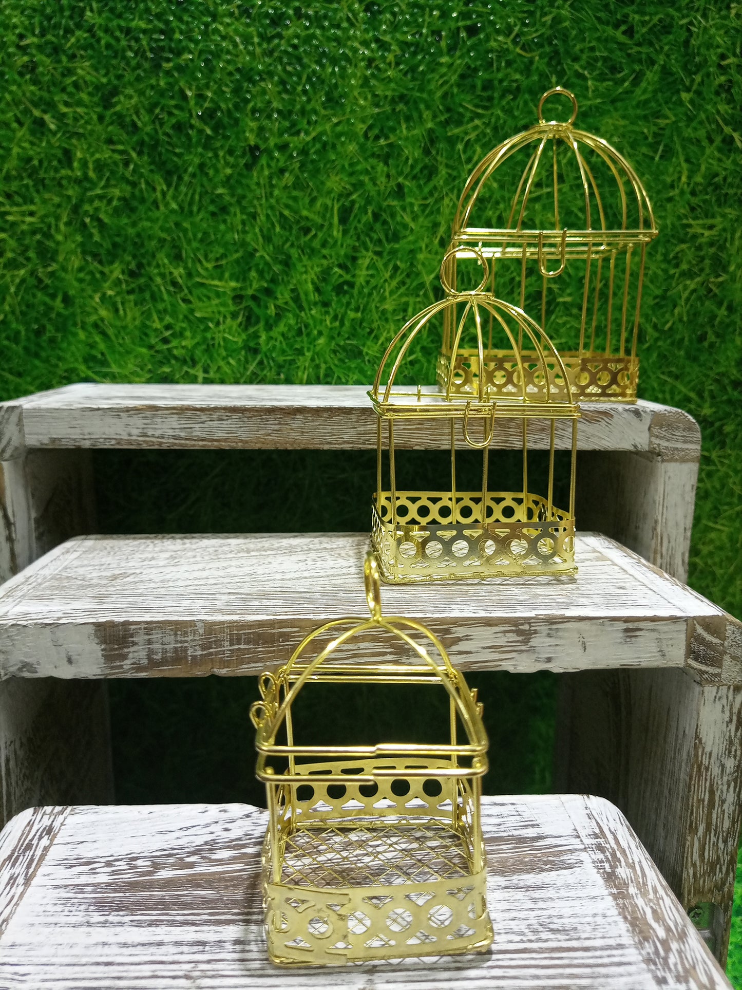 3Pcs Wedding Birdcages Gift Card Holder Decorative Gold Metal Wall Hanging Laterns, Candelabros Hollow Hanging Bird Cage Candle Holder Chandelier Lantern Home Garden Decorations