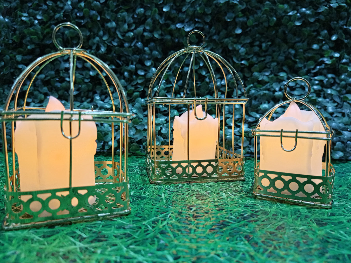 3Pcs Wedding Birdcages Gift Card Holder Decorative Gold Metal Wall Hanging Laterns, Candelabros Hollow Hanging Bird Cage Candle Holder Chandelier Lantern Home Garden Decorations