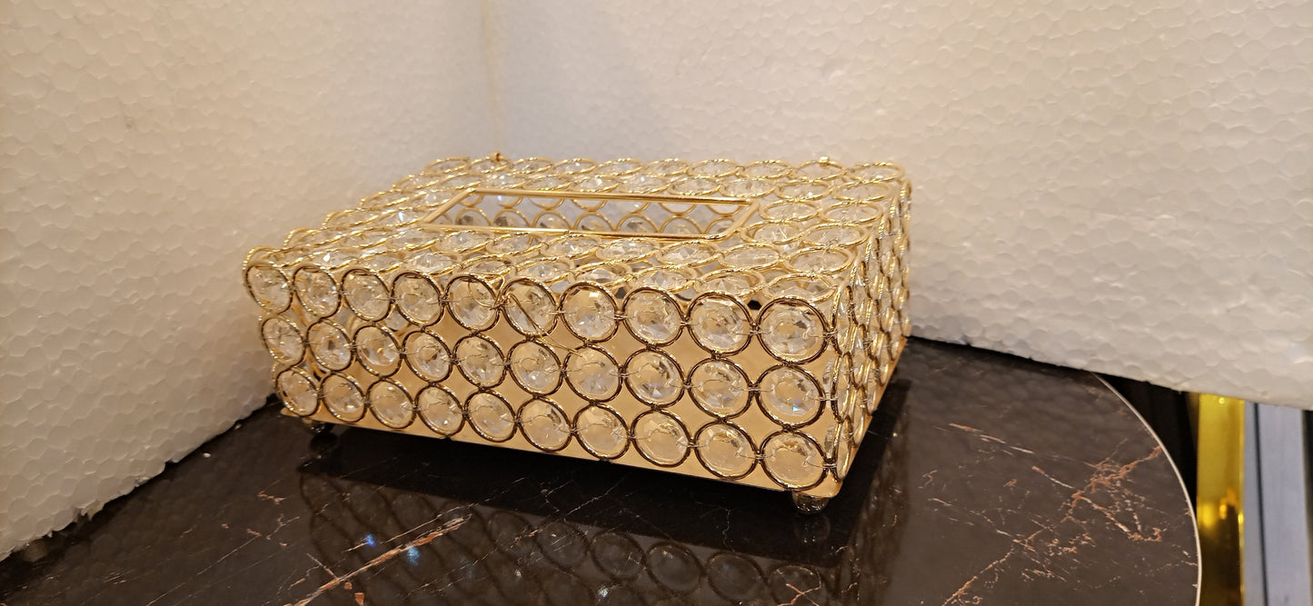 Elegant Gold Metal Tissue Box with Beaded Detailing