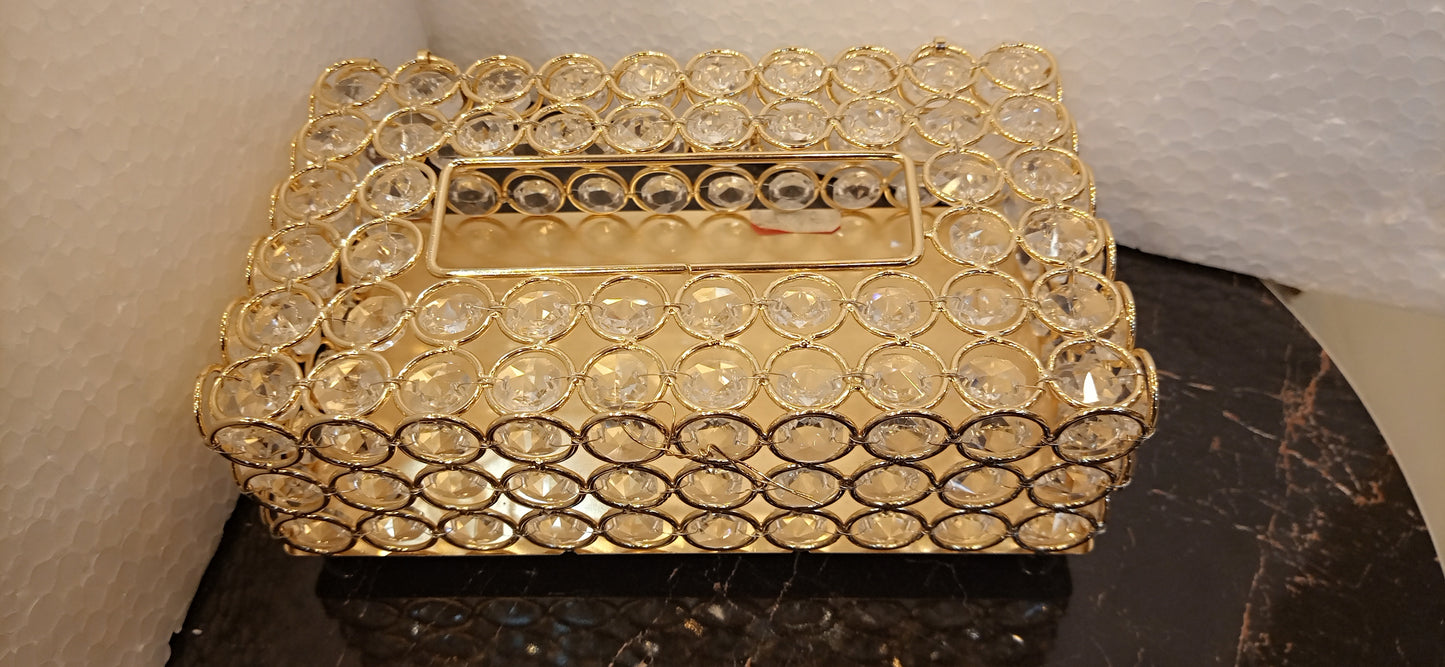 Elegant Gold Metal Tissue Box with Beaded Detailing