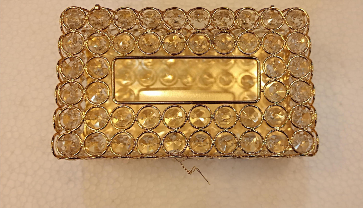 Elegant Gold Metal Tissue Box with Beaded Detailing