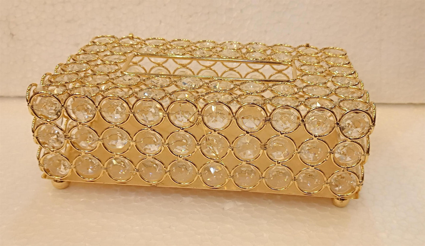 Elegant Gold Metal Tissue Box with Beaded Detailing