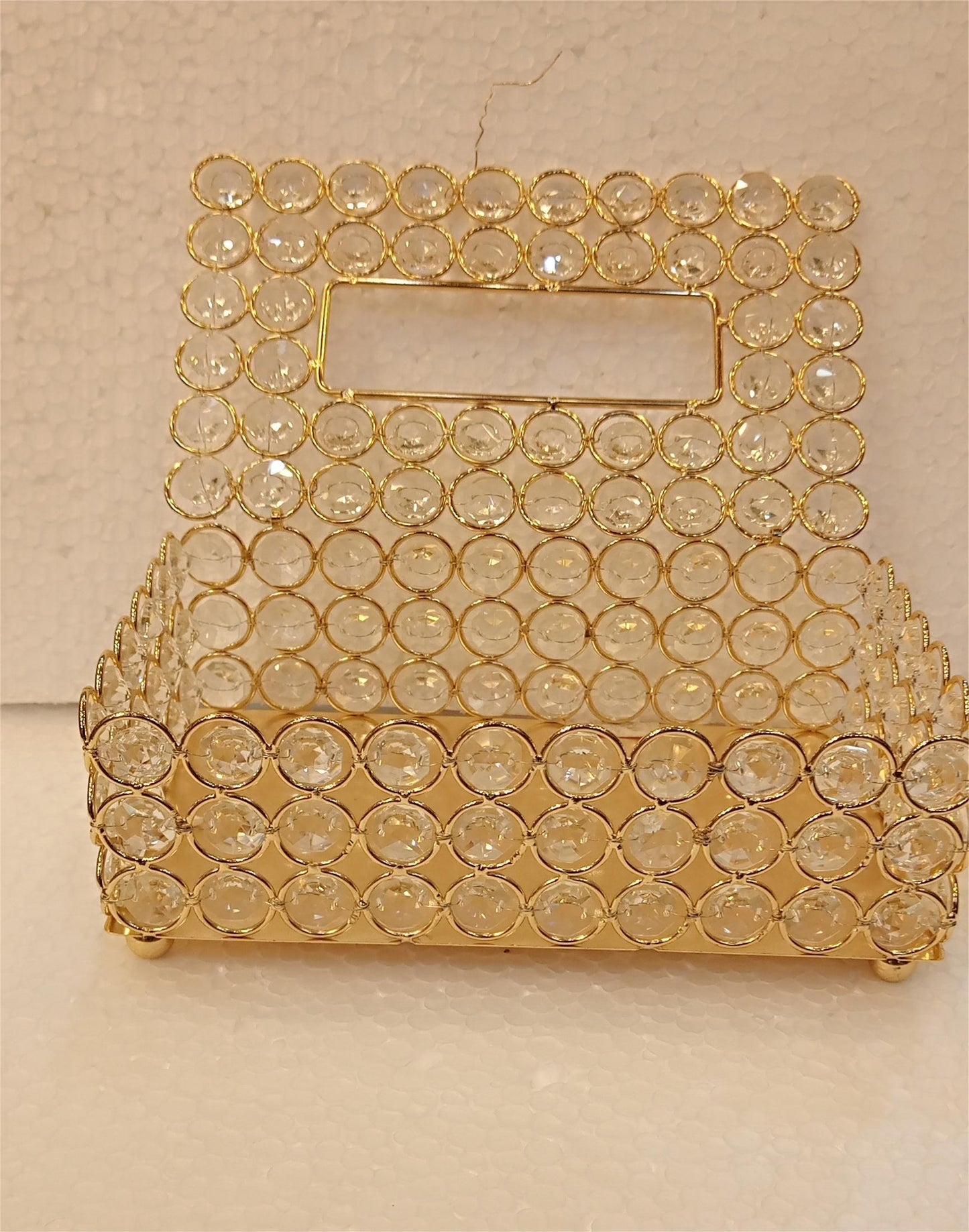 Elegant Gold Metal Tissue Box with Beaded Detailing