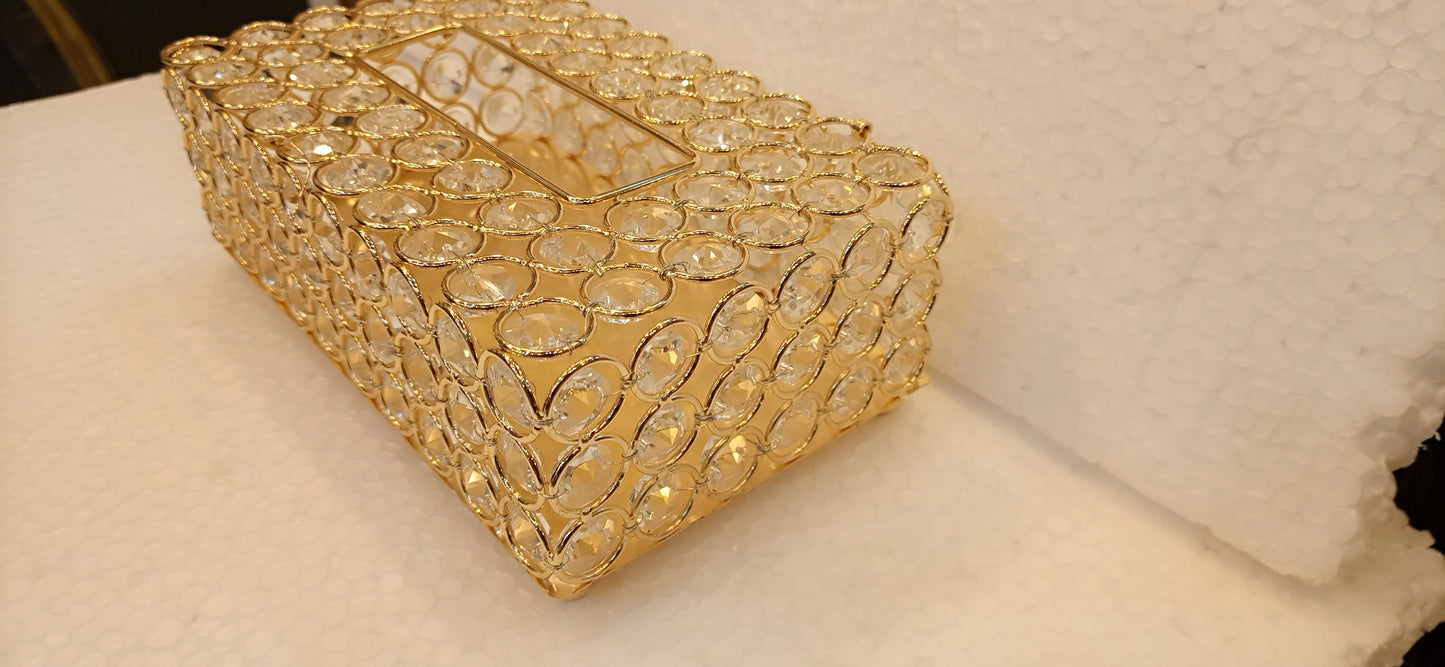 Elegant Gold Metal Tissue Box with Beaded Detailing