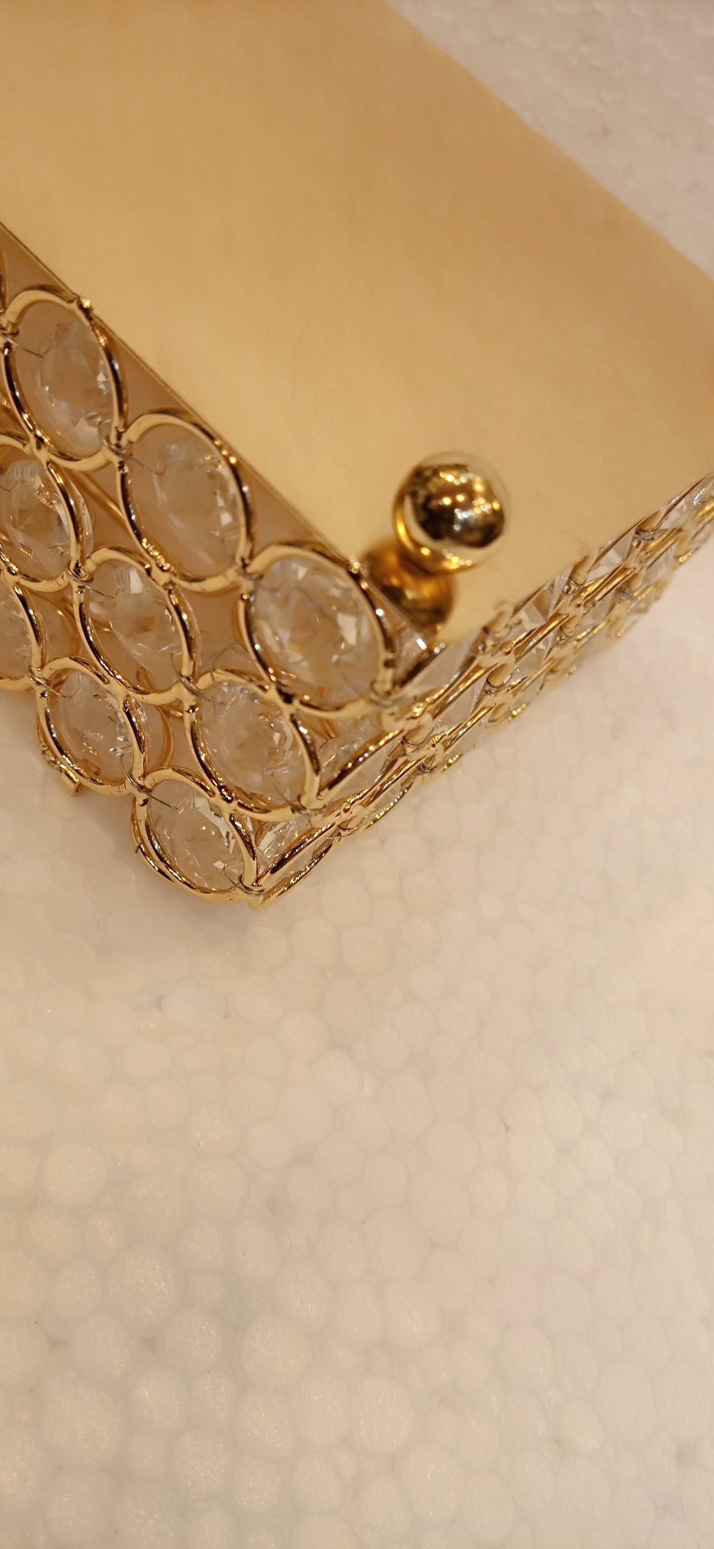 Elegant Gold Metal Tissue Box with Beaded Detailing