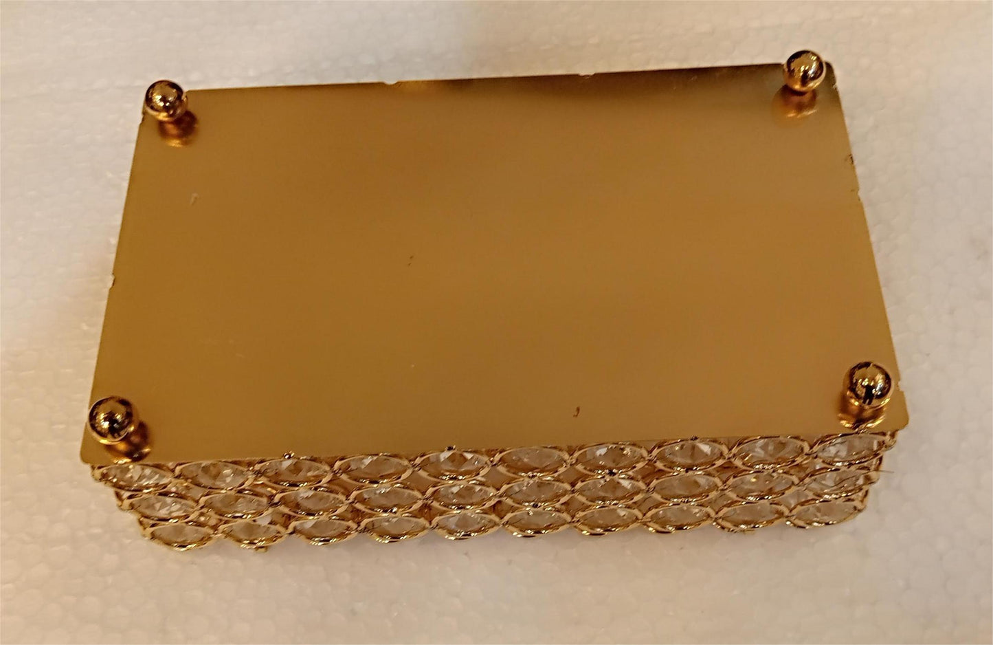 Elegant Gold Metal Tissue Box with Beaded Detailing