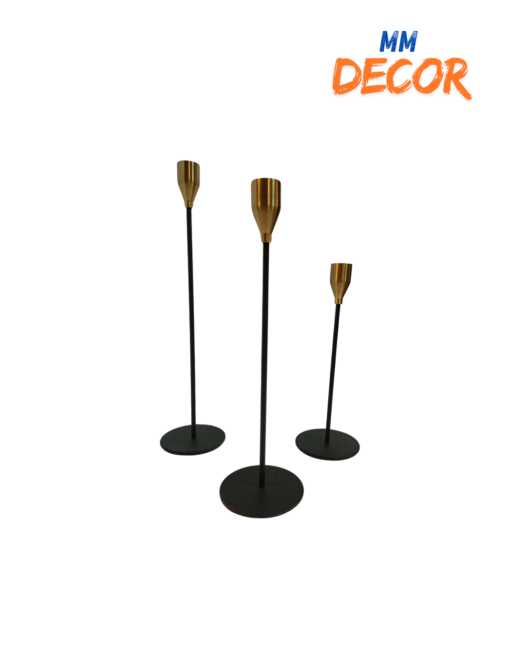 Black & Gold 3-Piece Candle Stand Set – Decorative Metal Candle Holders