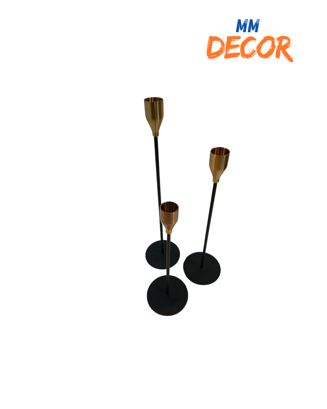 Black & Gold 3-Piece Candle Stand Set – Decorative Metal Candle Holders