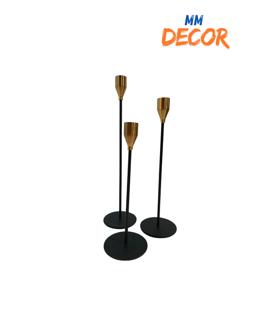 Black & Gold 3-Piece Candle Stand Set – Decorative Metal Candle Holders