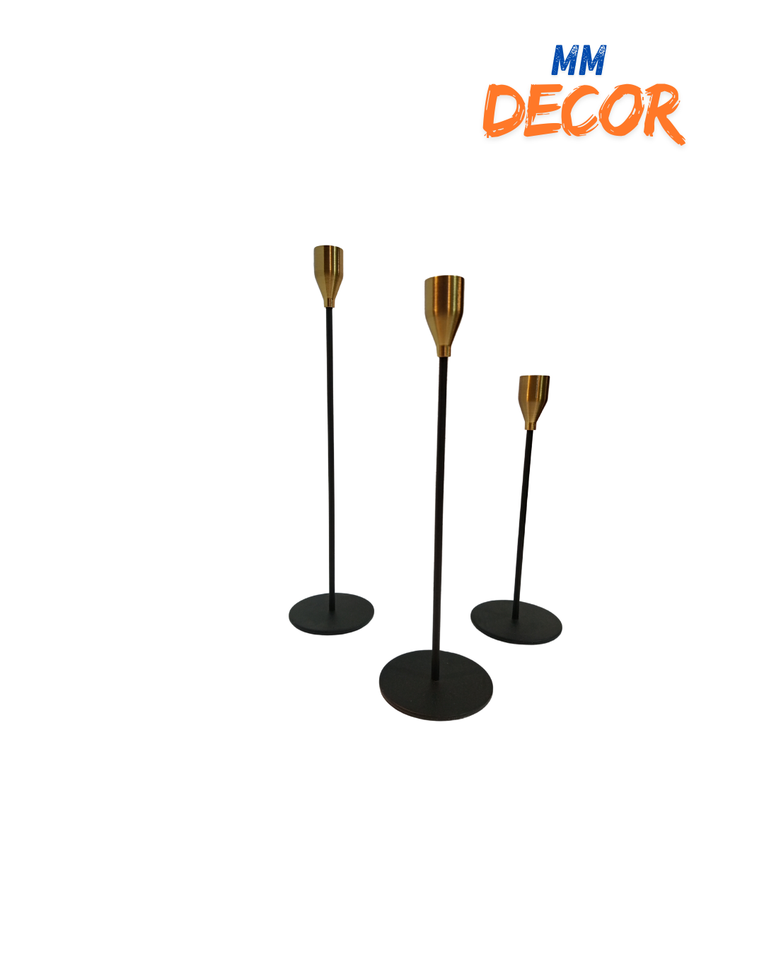 Black & Gold 3-Piece Candle Stand Set – Decorative Metal Candle Holders