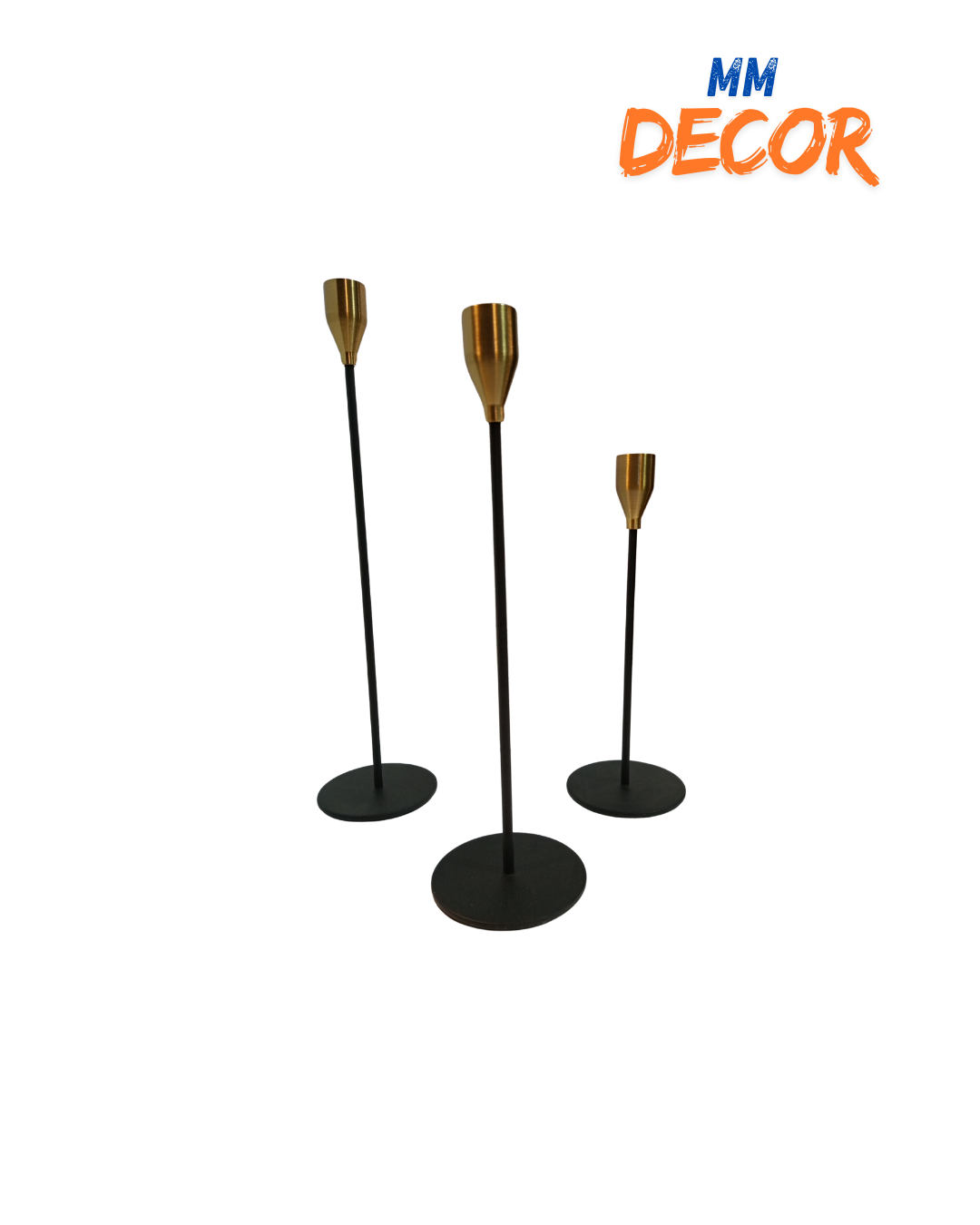 Black & Gold 3-Piece Candle Stand Set – Decorative Metal Candle Holders