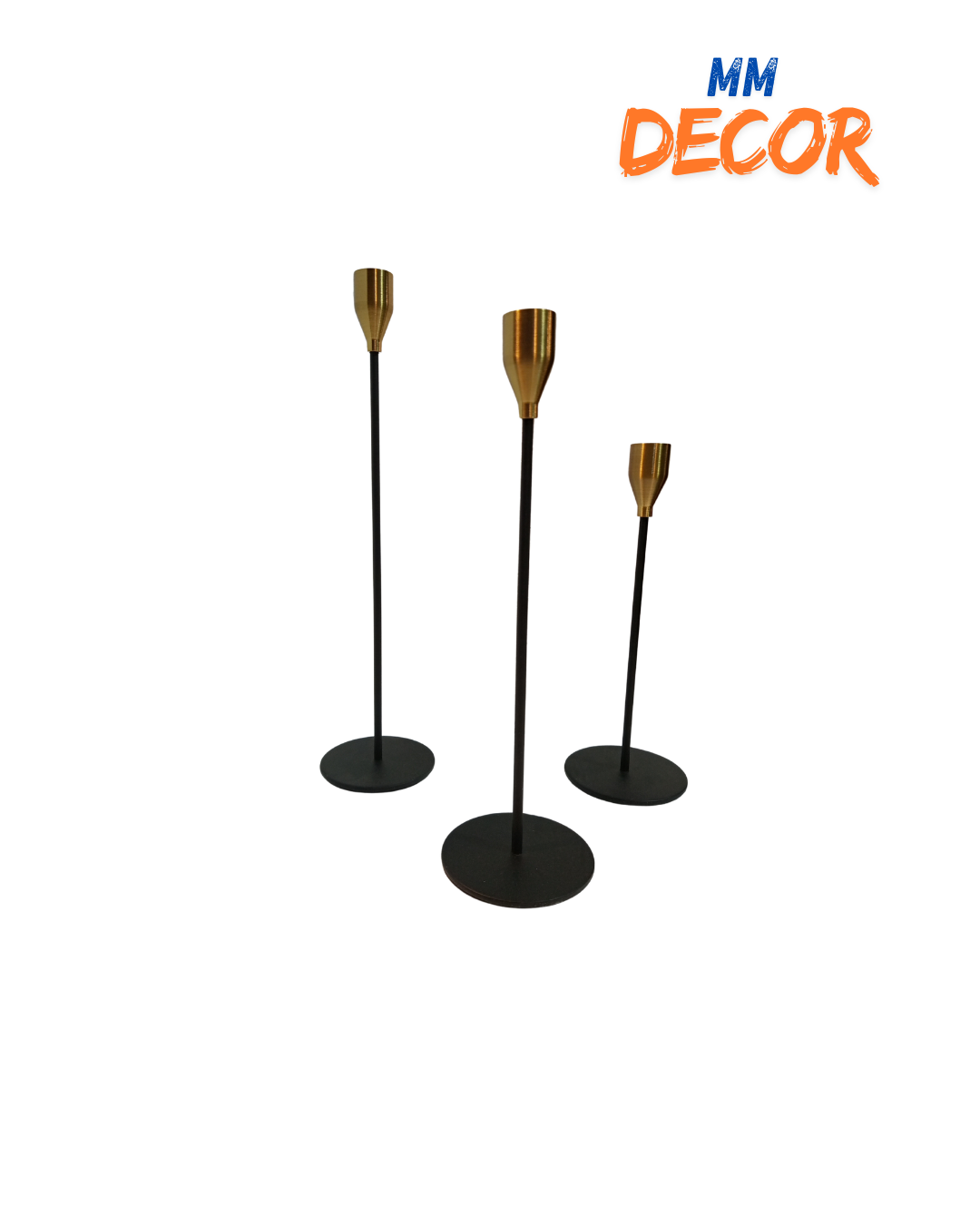 Black & Gold 3-Piece Candle Stand Set – Decorative Metal Candle Holders