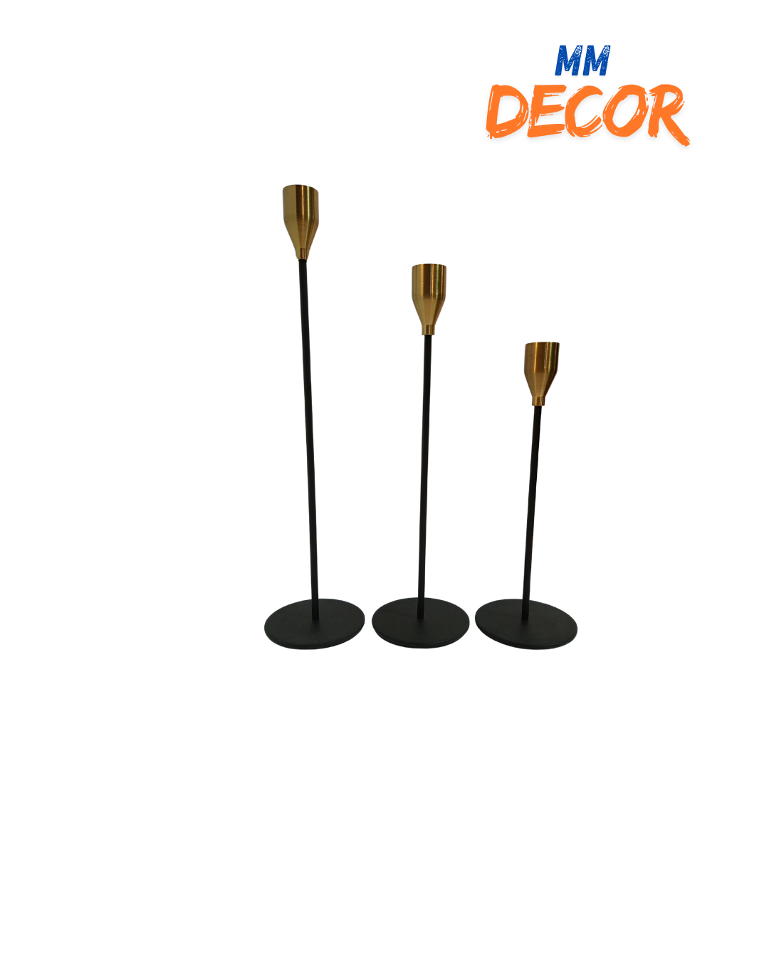 Black & Gold 3-Piece Candle Stand Set – Decorative Metal Candle Holders