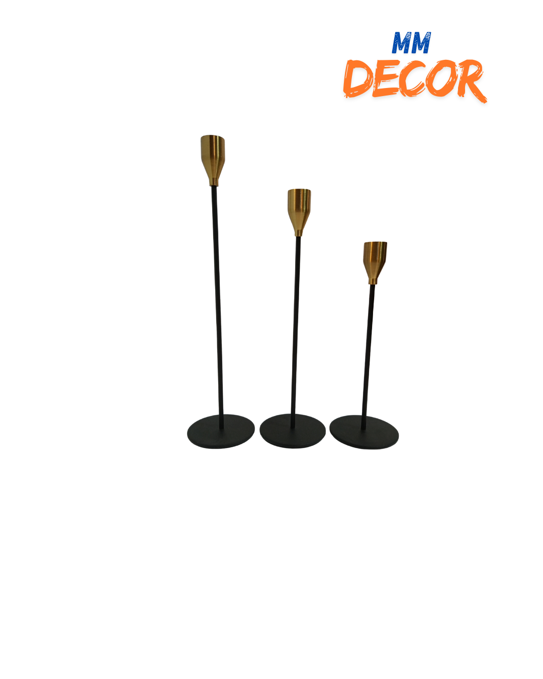 Black & Gold 3-Piece Candle Stand Set – Decorative Metal Candle Holders